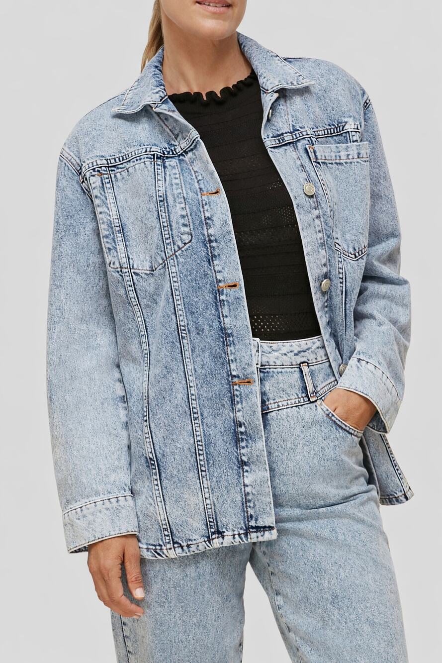NEW Whistles Acid Wash Denim Overshirt Jacket Oversized Cotton Blue Women's 6